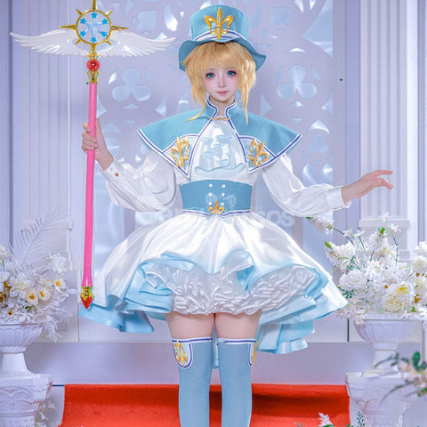 【SanyMuCos Deposit Poll】Anime Cardcaptor Sakura Cosplay Sakura Kinomoto’s blue and white Dress Cosplay Costume Deposit