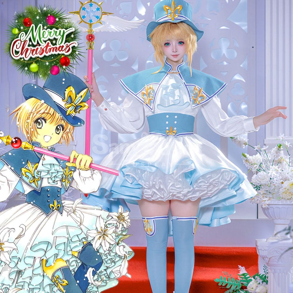 【SanyMuCos Deposit Poll】Anime Cardcaptor Sakura Cosplay Sakura Kinomoto’s blue and white Dress Cosplay Costume Deposit