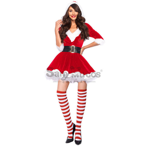 【In Stock】Christmas Cosplay V-Neck Dresses Costume Red / S Costumes