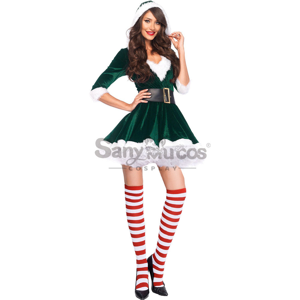 【In Stock】Christmas Cosplay V-Neck Dresses Costume Green / S Costumes