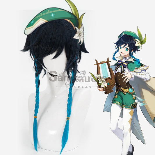 【In Stock】Game Genshin Impact Bards Venti Blue Gradient Mixed Blue Short Cosplay Wig 1000