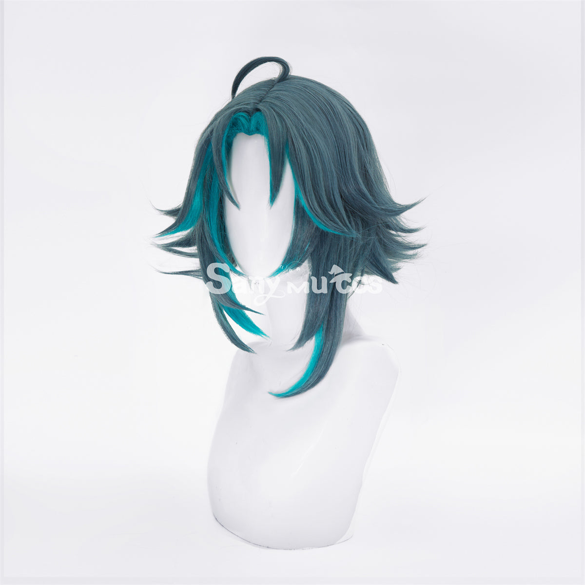 Game Genshin Impact Xiao Short Dark Green Blue Hair Cosplay Wig