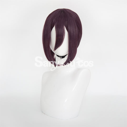 Anime Chainsaw Reze Dark Purple Color Tie-Hair Bun Cosplay Wig 1200